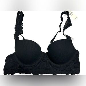 NWT Aerie American Eagle Black Lace Ruffle Underwire Padded Demi Cup Bra Sz 32A